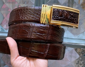 Ceinture en cuir d'alligator véritable marron pour homme, ceinture en cuir faite main pour homme, cousue à la main, faite pour s'adapter à votre tour de taille