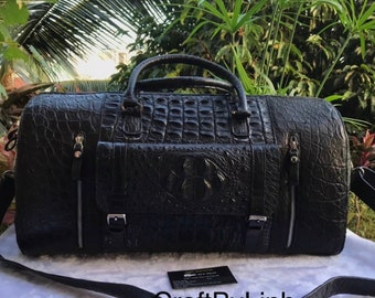 Handmade alligator Leather Duffle Bag, Business Travel Overnight Bag