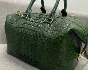 Handmade leather travel bag , Business bag, overnight bag, duffle, Genuine alligator top handle bag for men and women, bag for travelling