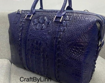 Handmade leather travel bag , Business bag, overnight bag, duffle, Genuine alligator top handle bag for men and women, bag for travelling