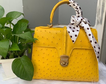 Orange Ostrich handbag for girl,fashion girl, handbag, Women Purse, leather handbag girl,  Luxury Designer Leather handbag For Women