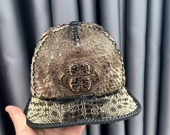 Genuine alligator hornback Leather Skin, Handmade cap,Handmade Leather Hat, Gift for him, leather wallet men,