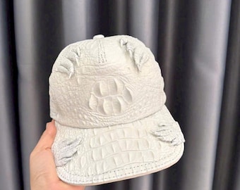 Genuine alligator hornback Leather Skin, Handmade cap,Handmade Leather Hat, Gift for him, leather wallet men,