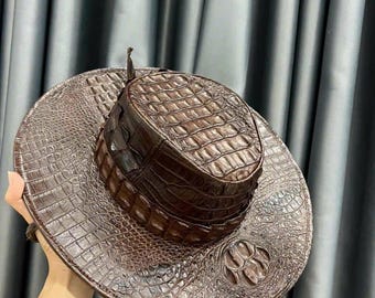 Genuine alligator Leather Hat,cowboy hat, gift for him, Mens Cowboy Hat, Hat Bush Womens, Hat Cowgirl Hat, Customize Leather Hat