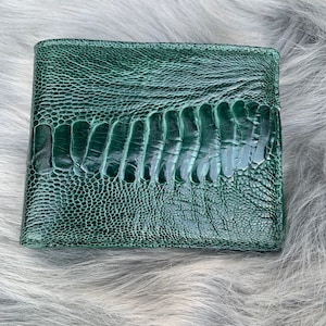 Premium genuino avestruz piel Bifold Cartera para hombres, cartera de cuero hecho a mano, regalo para él, hombres cartera de cuero