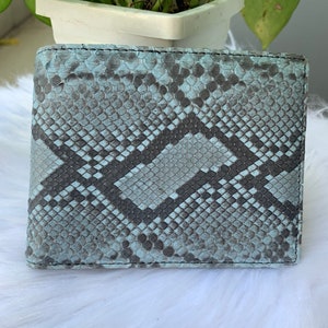 Cartera plegable de piel de pitón auténtica para hombre, cartera de cuero hecha a mano, regalo para él, cartera de cuero para hombre,