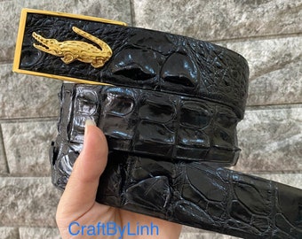 Black Genuine alligator Vietnam  Leather Belt for Men, Mens handmade leather belt,hand stitched, made to fit your waist size