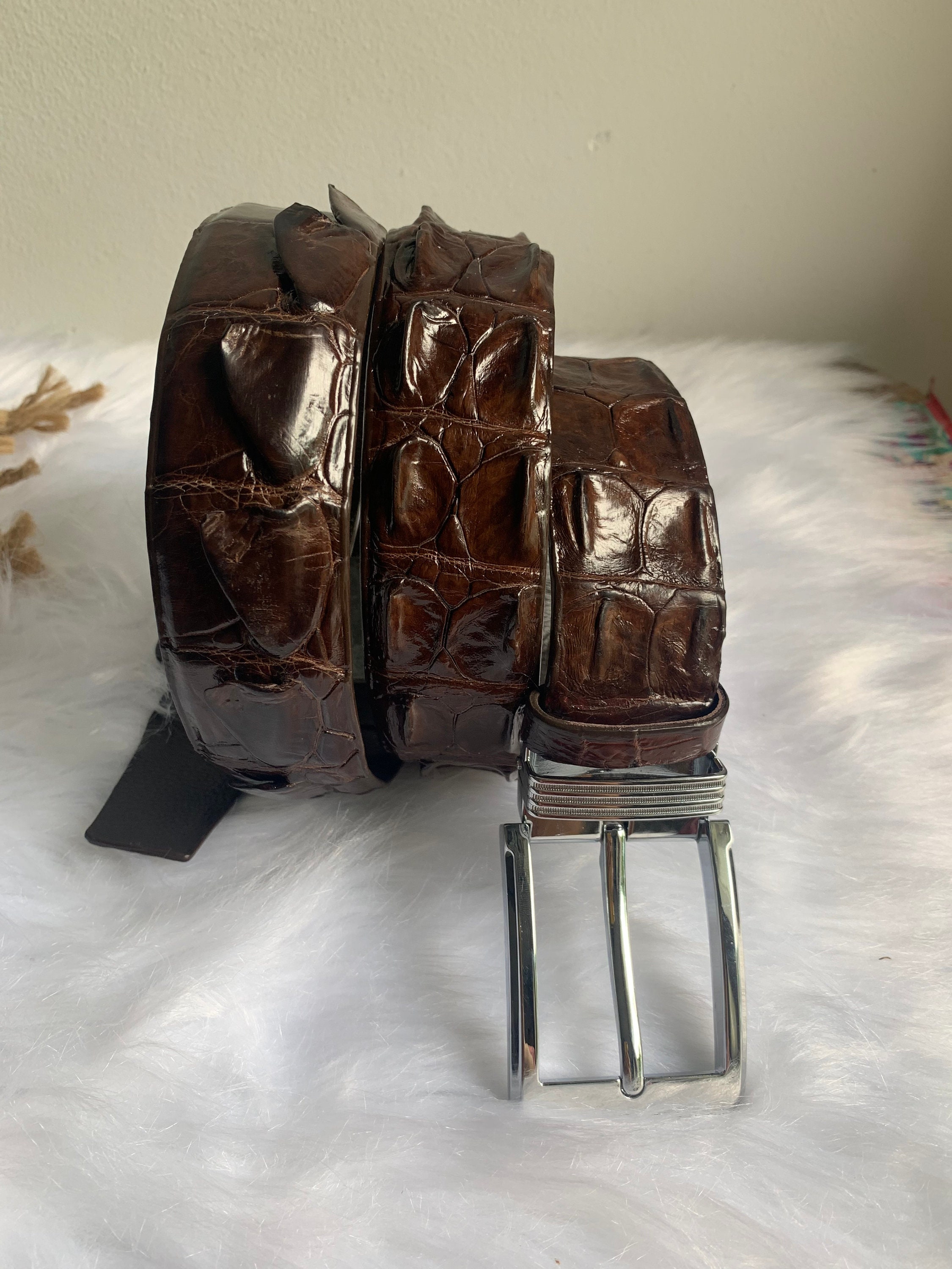 Brown Crocodile Alligator Leather Belt for Men Mens handmade Etsy