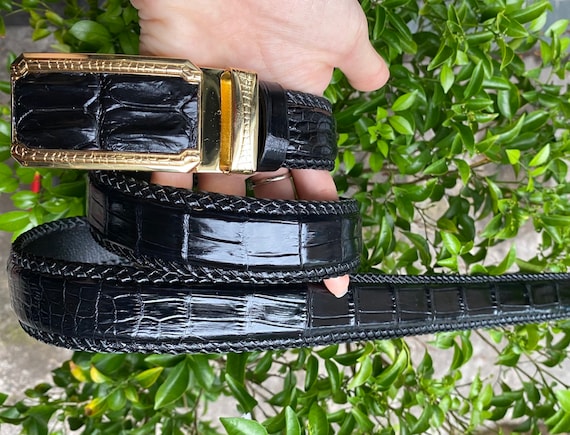 Black Genuine alligator Leather Belt for Men, Mens handmade leather belt,hand stitched, made to fit your waist size