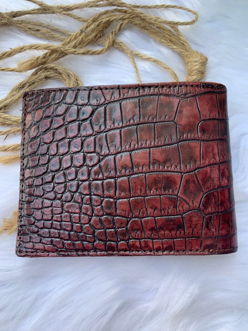 Gift for him leather wallet men, Premium Genuine Crocodile Alligator Leather Skin Bifold Wallet for Men,Handmade Leather wallet