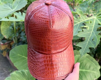 Genuine alligator hornback Leather Skin, Handmade cap,Handmade Leather Hat, Gift for him, leather wallet men,