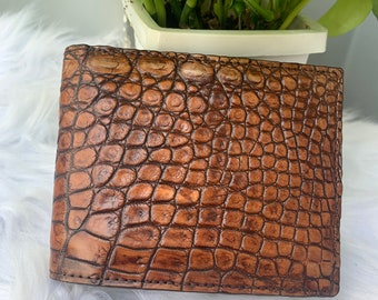 Double side Genuine alligator WAX PATINA Leather Skin Bifold Wallet for Men,Handmade Leather wallet, Gift for him, leather wallet men,