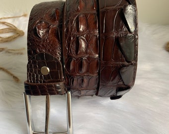 Ceinture en cuir d'alligator véritable marron pour homme, ceinture en cuir faite main pour homme, cousue à la main, faite pour s'adapter à votre tour de taille
