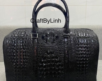 Handmade leather travel bag , Business bag, overnight bag, duffle, Vietnam alligator top handle bag for men and women, bag for travelling