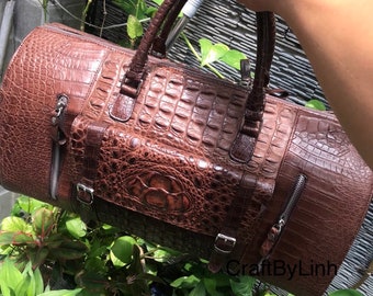 Handmade alligator Leather Duffle Bag, Business Travel Bag