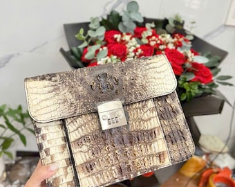 Blue Genuine alligator handbag for men, crossbody men, leather handbag, handbag men, Luxury Designer Leather handbag For men Active