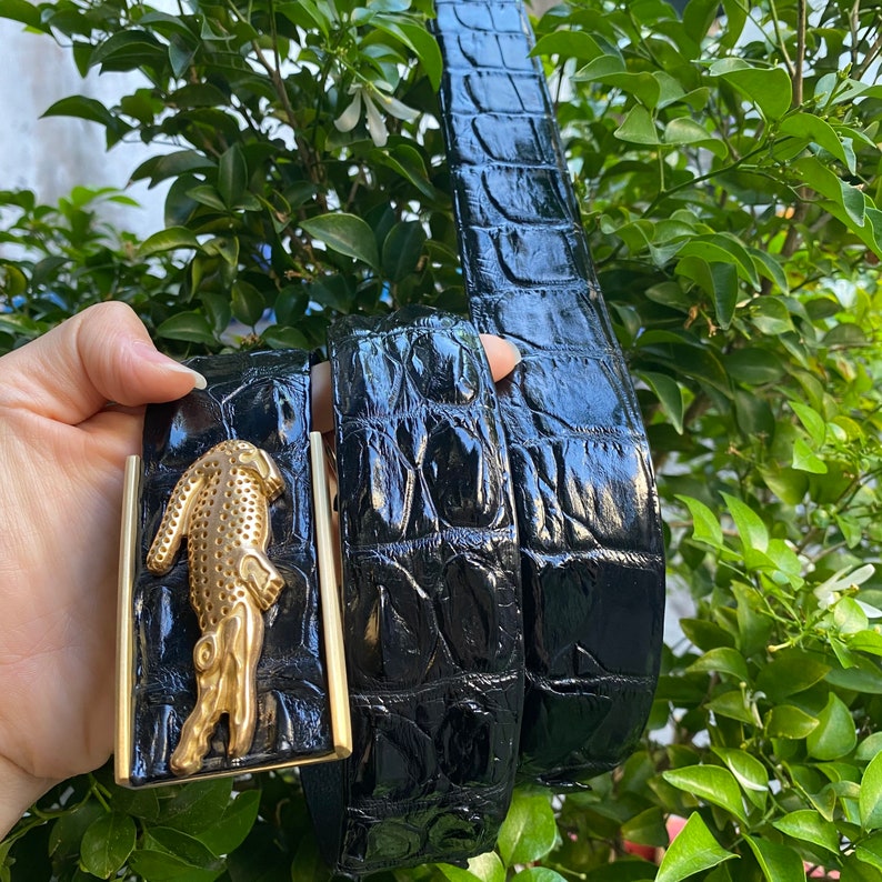 Black Crocodile Alligator Leather Belt for Men Mens handmade leather belt,hand stitched made to fit your waist size