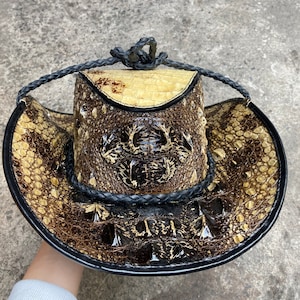Sombrero de cuero genuino de Al-li, sombrero de vaquero, regalo para él, sombrero de vaquero para hombre, sombrero de mujer, sombrero de vaquera, sombrero de cuero personalizado