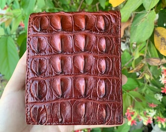 Brown Genuine alligator Leather Skin Bifold Wallet for Men,Handmade Leather wallet, Gift for him, leather wallet men,