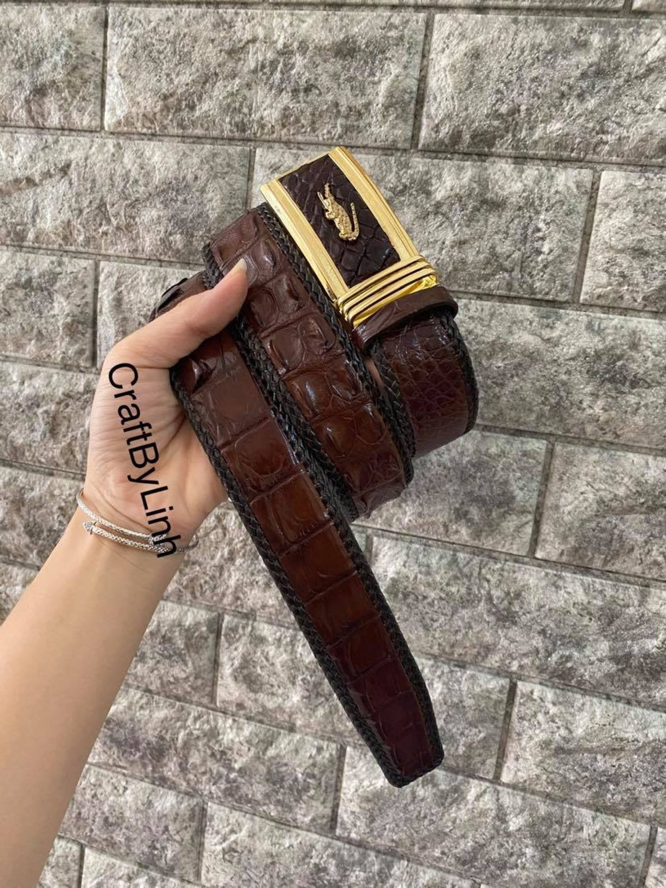Brown Genuine Alligator Leather Belt for Men, Mens Handmade 