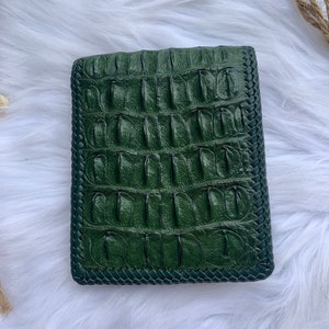 Verde genuino Al-li cuero piel bifold wallet para hombres, billetera de cuero hecho a mano, regalo para él, billetera de cuero para hombres,