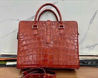 Genuine alligator handbag for men,laptop bag, crossbody men, handbag, leather handbag men, Luxury Designer Leather handbag For men Active