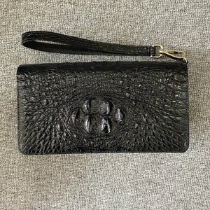 Carteira de embreagem de pele de couro original al-li premium genuíno masculino e feminino com 2 zíperes 100% feito à mão a partir de pele original real