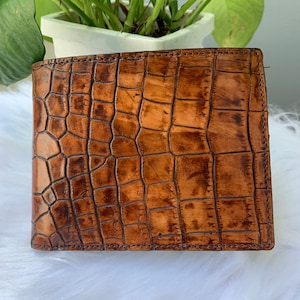 Premium Genuine Al-li Leather Skin Bifold Wallet for Men,Handmade Leather wallet, Gift for him, leather wallet men,