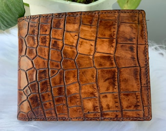 Premium Genuine alligator Leather Skin Bifold Wallet for Men,Handmade Leather wallet, Gift for him, leather wallet men,