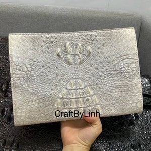 Carteira de couro genuíno Al-li, carteira masculina e feminina 100% feita à mão em Cro-co real, bolsas, carteiras, bolsas para Ipad, presente para ele