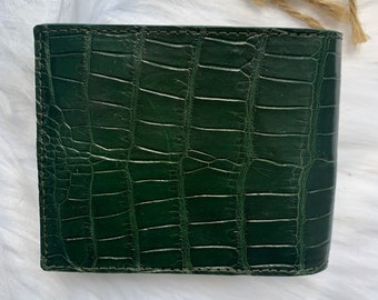 Green Premium Genuine Al-li Leather Skin Bifold Wallet for Men,Handmade Leather wallet, Gift for him, leather wallet men,