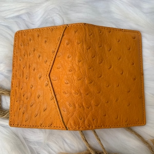 Orange Vietnam Premium Ostrich Leather Cards titular, estuches de tarjetas de visita, Regalo para él, billetera de cuero, titular de tarjetas hechas a mano