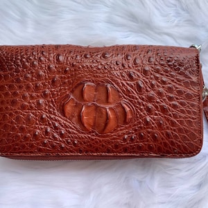 Cartera de clutch de piel de cuero al-li genuina marrón premium para hombre y mujer con 2 cremalleras 100% hechas a mano con piel real de Al-li