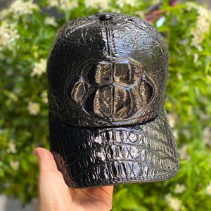 Piel de cuerno de Al-li genuina negra, gorra hecha a mano, sombrero de cuero hecho a mano, regalo para él, billetera de cuero para hombres,