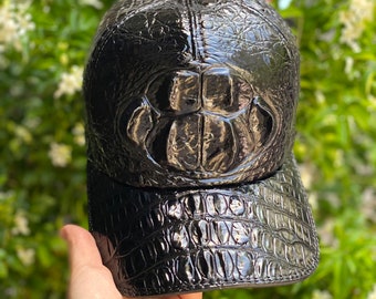 Black Genuine alligator hornback Leather Skin, Handmade cap,Handmade Leather Hat, Gift for him, leather wallet men,