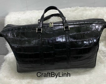 Handmade leather travel bag , Business bag, overnight bag, duffle, Vietnam alligator top handle bag for men and women, bag for travelling