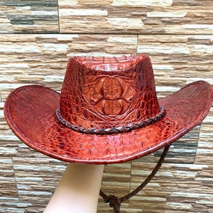 Sombrero de cuero genuino de Al-li, sombrero de vaquero, regalarlo, sombrero de vaquero para hombres, sombrero de mujer Bush, sombrero de vaquera, sombrero de cuero personalizado