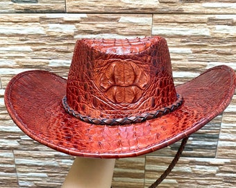 Genuine alligator Leather Hat,cowboy hat, gift him, Mens Cowboy Hat, Hat Bush Womens, Hat Cowgirl Hat, Customize Leather Hat