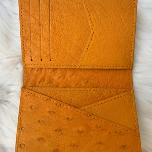 Puede incluir: Una cartera de cuero marr&oacute;n con m&uacute;ltiples ranuras para tarjetas y un portafolios. La cartera tiene un patr&oacute;n texturizado de piel de avestruz.