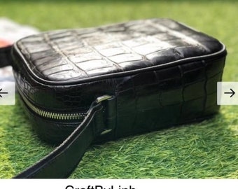 BLACK alligator handbag for men, crossbody men, genuine leather handbag, handbag men, Luxury Designer Leather handbag For men Active