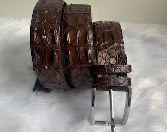 Ceinture en cuir d'alligator véritable marron pour homme, ceinture en cuir faite main pour homme, cousue à la main, faite pour s'adapter à votre tour de taille