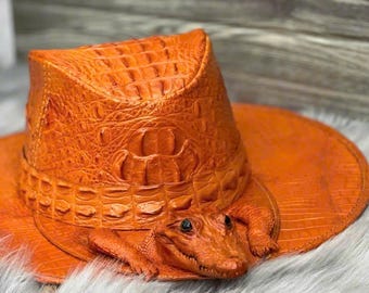 Genuine alligator Leather Hat,cowboy hat, gift for him, Mens Cowboy Hat, Hat Bush Womens, Hat Cowgirl Hat, Customize Leather Hat