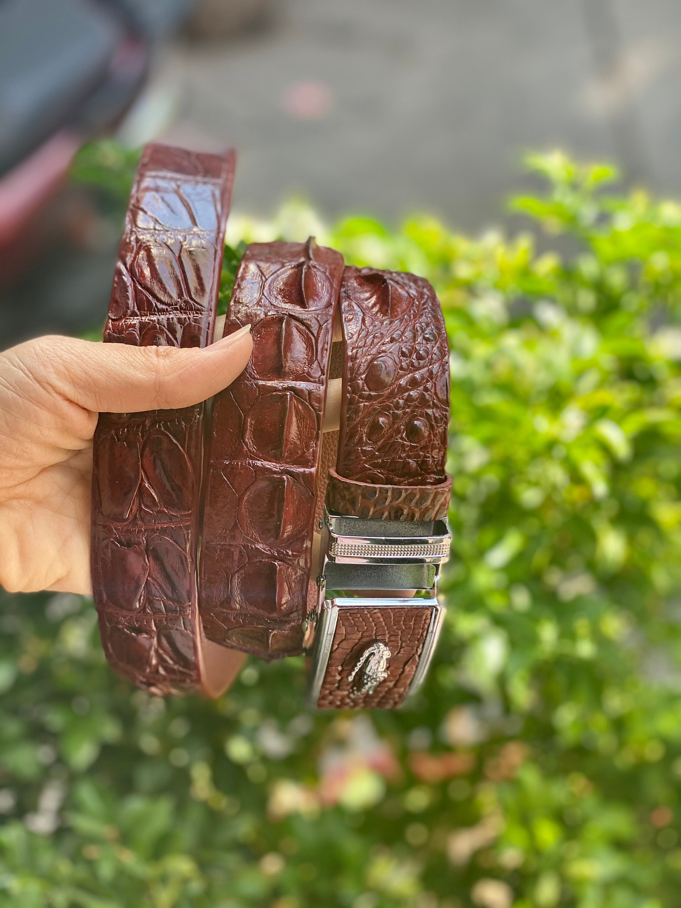Lemie Brown Alligator Print Genuine Leather Belt Size Large Made in Italy. Cognac Alligator Leather Belt - America Gator Leather  main image 4