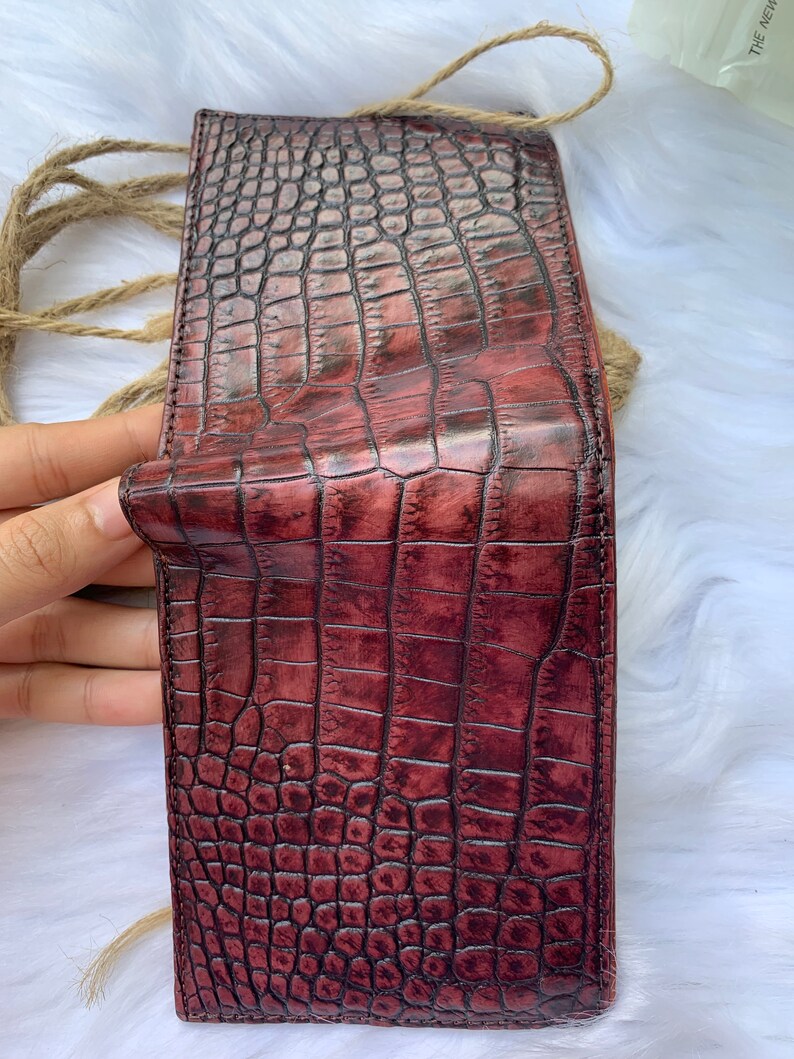 Gift for him leather wallet men, Premium Genuine Crocodile Alligator Leather Skin Bifold Wallet for Men,Handmade Leather wallet