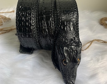 Black Crocodile Alligator Leather Belt for Men, Mens handmade leather belt,hand stitched, made to fit your waist size