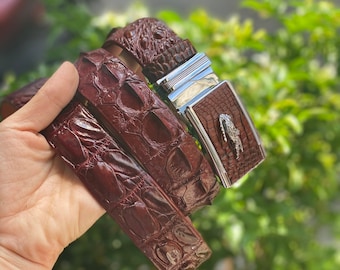 Ceinture en cuir d'alligator véritable marron pour homme, ceinture en cuir faite main pour homme, cousue à la main, faite pour s'adapter à votre tour de taille