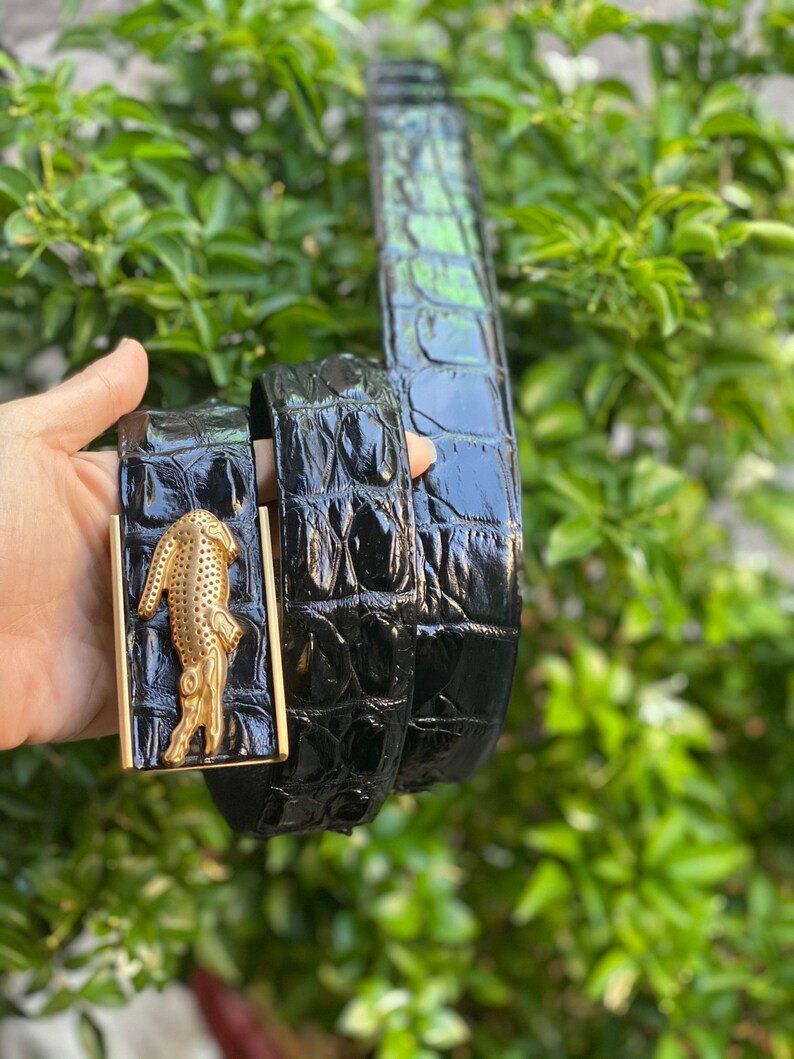 Black Crocodile Alligator Leather Belt for Men Mens handmade leather belt,hand stitched made to fit your waist size