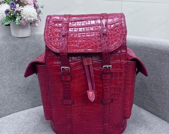 Handmade Genuine Vietnam alligator Skin Leather Backpack Shoulder Bag, Travel Bag