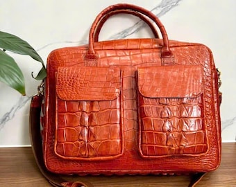 Genuine alligator handbag for men,laptop bag, crossbody men, handbag, leather handbag men, Luxury Designer Leather handbag For men Active