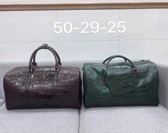Bolso de viaje de cuero hecho a mano, bolso de negocios, bolso de fin de semana, bolsa de lona, bolso de mano de auténtica piel de cocodrilo para hombres y mujeres, bolso para viajar